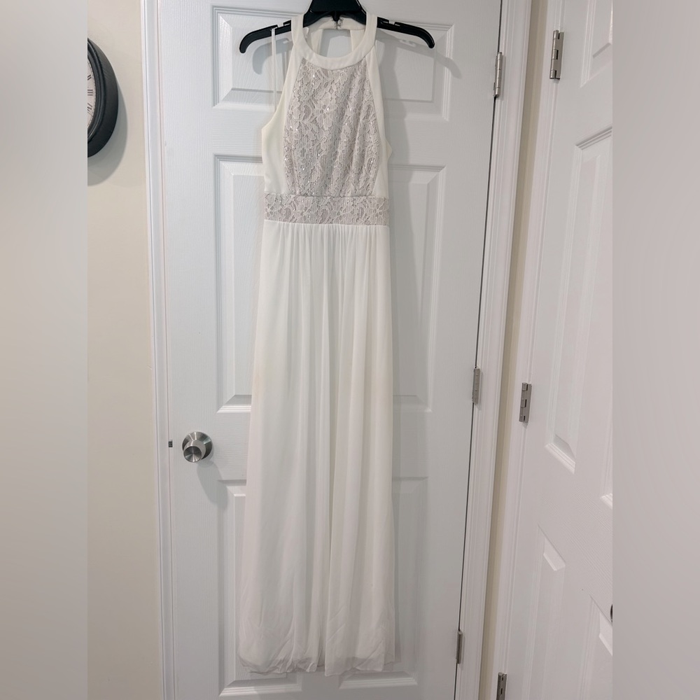 Blondie Nites Stacy Sklar White Lace Floral Sparkle Prom Dress 9